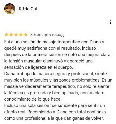 Captura de la reseña de Kittie Cat en Google Maps